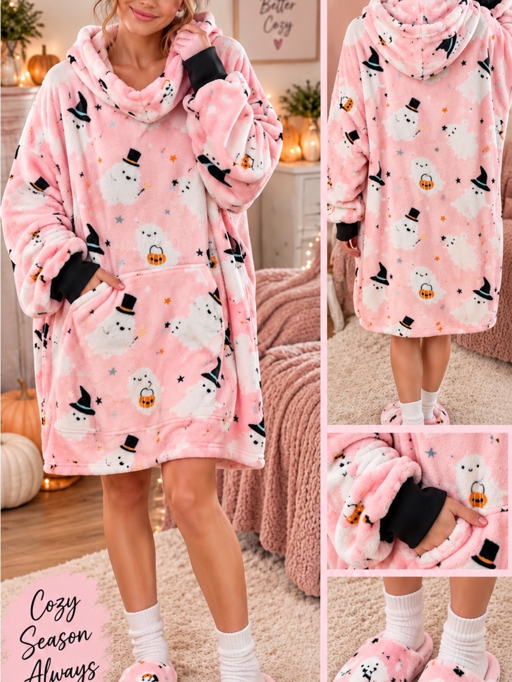 NWT Cupcakes & Cashmere Pink Ghost Oversized Hoodie Slipper Set